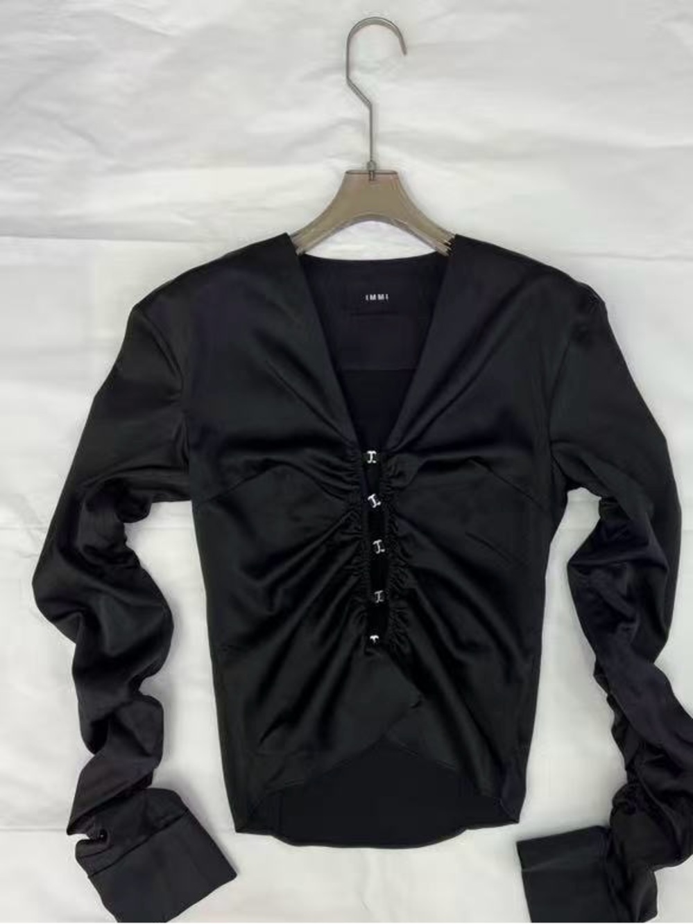 Black Long Sleeve Satin Blouse